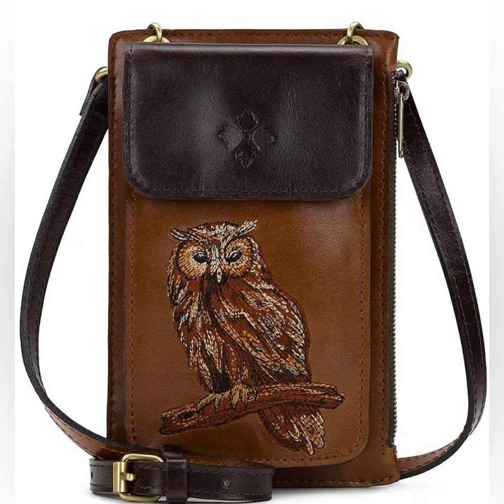 New Patricia Nash Chiavella OWL Embroidered Leather Phone Crossbody